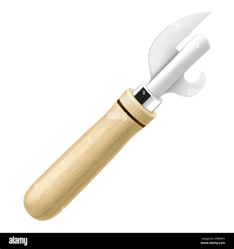 Vintage Can Opener With The Wooden Handle Isolated On A White