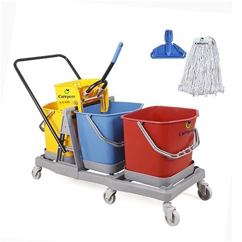 Carepure Three Bucket Mop Winger Trolley System For Hospital Cleaning