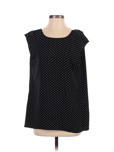 Halogen 100 Polyester Polka Dots Black Short Sleeve Blouse Size L 75