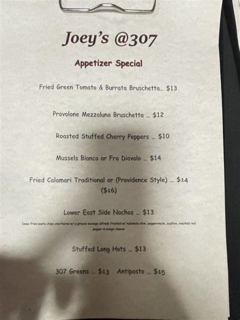 Menu At Joeys 307 Restaurant Utica 307 Mohawk St