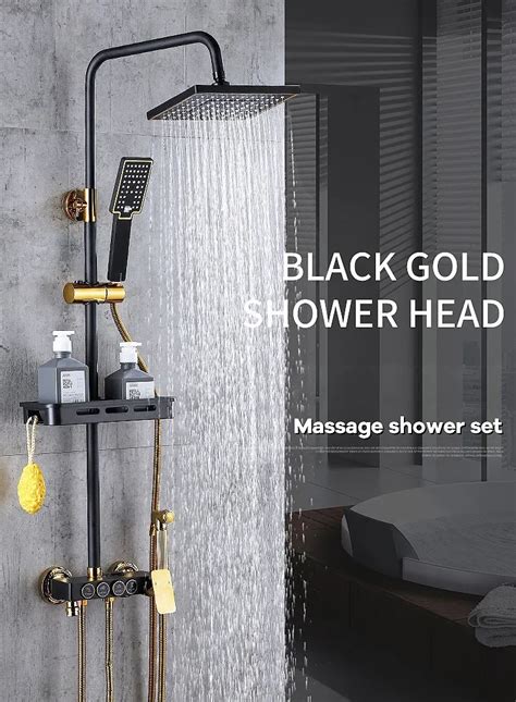 Bathroom Gold Bathing Luxury Shower Kit Functions Piano Brass Shower Set Hot And Cold For