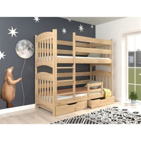 Кровать двухъярусная из натурального дерева Мелисса 80х160 с бортиком и ...