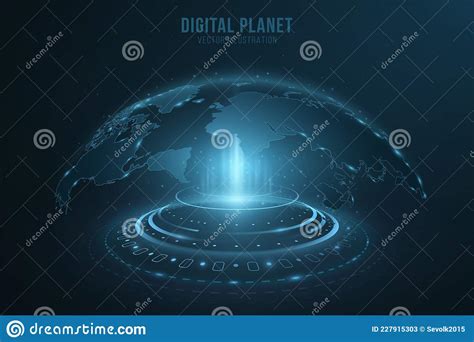 Digitale Holografische Punktweltkarte Mit Hud Elementen Erdkugel