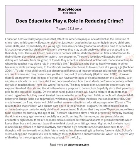 Does Education Play A Role In Reducing Crime Free Essay Example