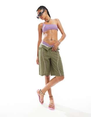 Oosc Checkmate Mix And Match Cold Shoulder Bikini Top In Multi Asos