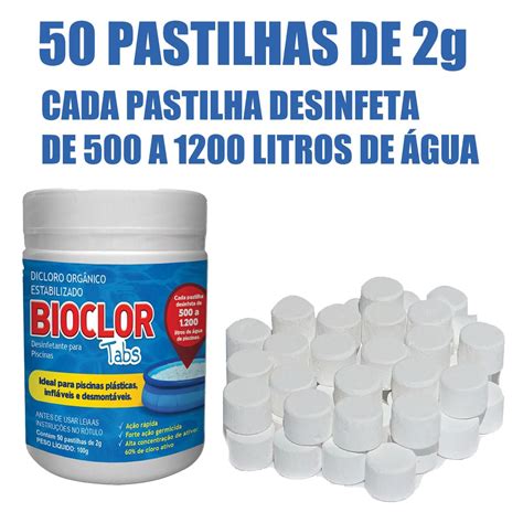 Cloro Para Piscina Inflavel - CLORO PARA PISCINA INFLÁVEL - BIOCLOR 2G - 50 PASTILHAS - Liquid Shop