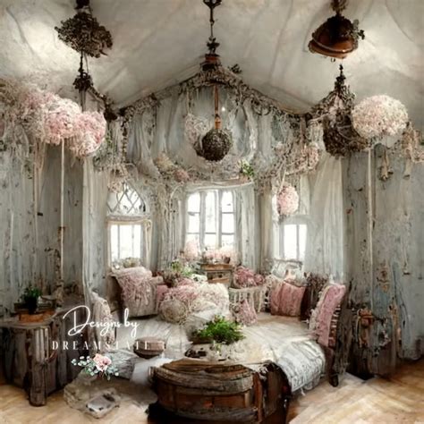 A Room That Has Some Flowers On The Ceiling And Furniture In Front Of