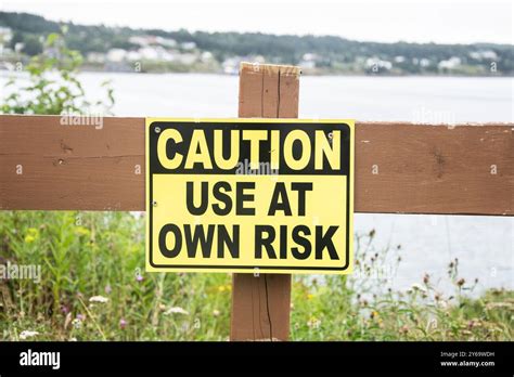 Use At Own Risk Sign At Smith S Lookout In Dildo Newfoundland Labrador Canada Stock Photo