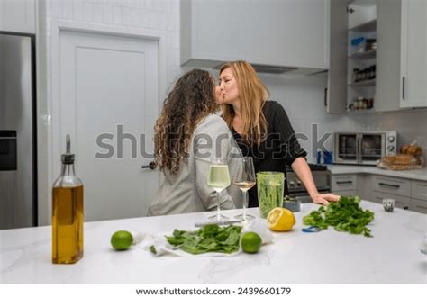 Interracial Lesbian Couple Kissing On Lips Stock Photo 2439660179 Shutterstock