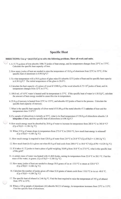 Specific heat capacity questions and answers - CHEM 111 - Studocu