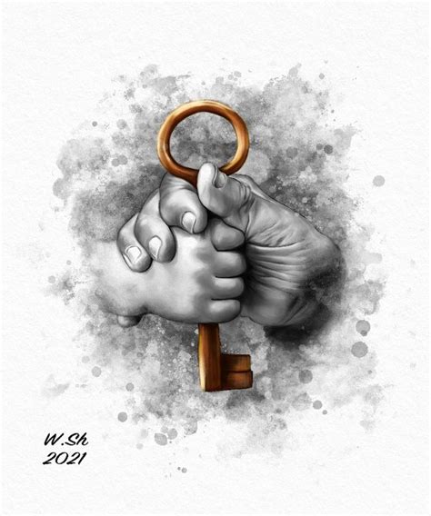 A Drawing Of A Hand Holding A Golden Key