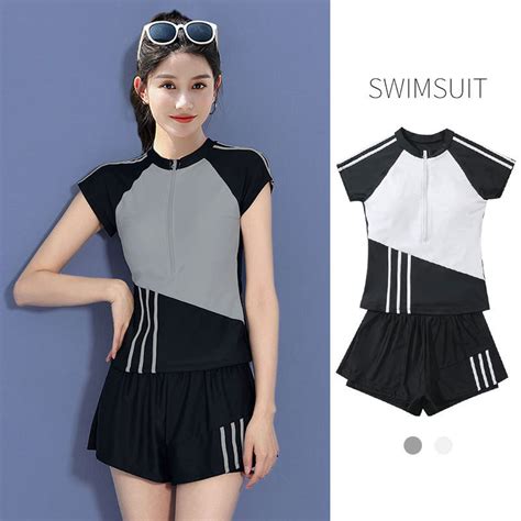 New Short Sleeve High Waist Two Pieces Swimwear Women Swimsuit Hot Spring Surf Bathing Swimming