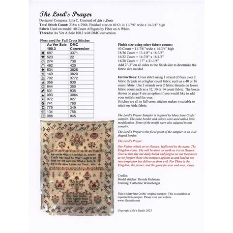 wedding embroidery kit  lords prayer cross stitch pattern counted