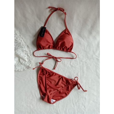 Jual Terlaris Bikiniku Bk Warna Coklat Bata Bikini Pantai Segitiga Ikat Dengan Busa