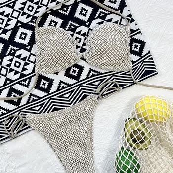 New Sexy Crochet Hollow Out Bikini Bandeau Push Up Swimwear Women Swimsuit Female Bikini