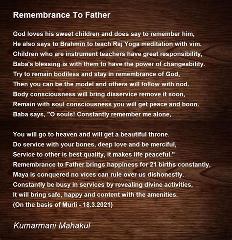 Remembrance To Father - Remembrance To Father Poem by Kumarmani Mahakul