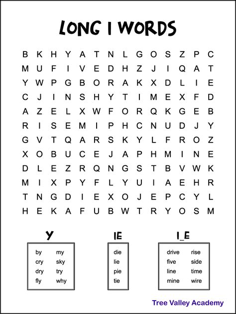Free Printable Long I Word Search For Kids