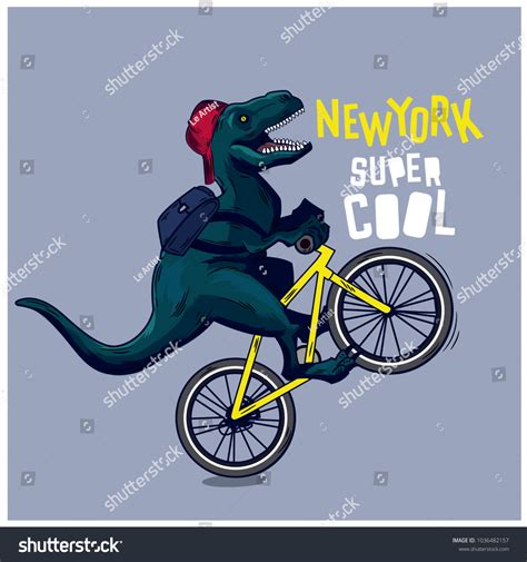 Динозавр, велосипед вектор иллюстрации.Смешные футболки печать ...