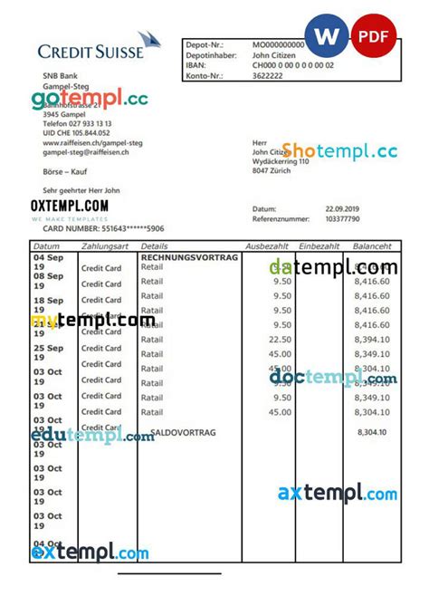 Doctempl Switzerland Credit Suisse Bank Proof Of Address Statement