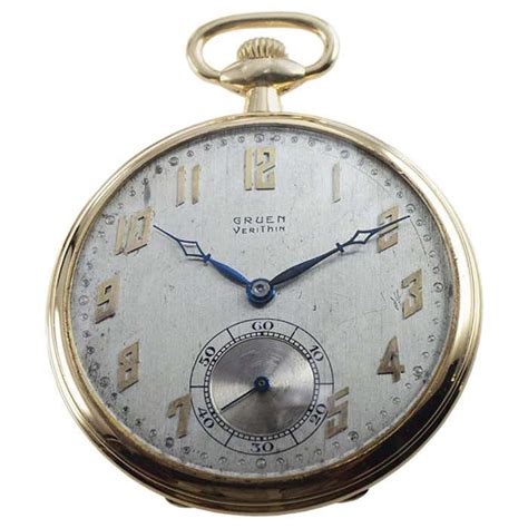 Gruen Verithin 14 Karat Yellow Gold Art Deco Pocket Watch Circa 1920s