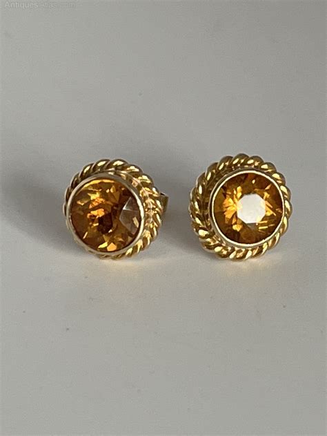 Antiques Atlas 9ct Yellow Gold Round Citrine Stud Earrings