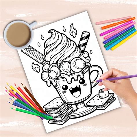 Kawaii Summer Sundaes Coloring Book Ice Cream Dessert Coloring Pages