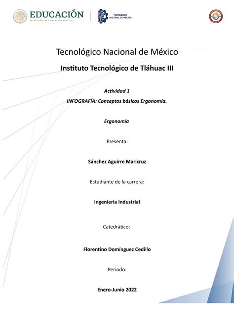 Formato infografia Ergonomia Tecnológico Nacional de México Instituto