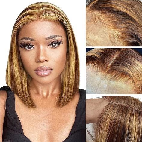 Amazon Thickrot Ombre 4 27 Bob Wig Human Hair Highlight Honey Blonde Lace Frontal Wig