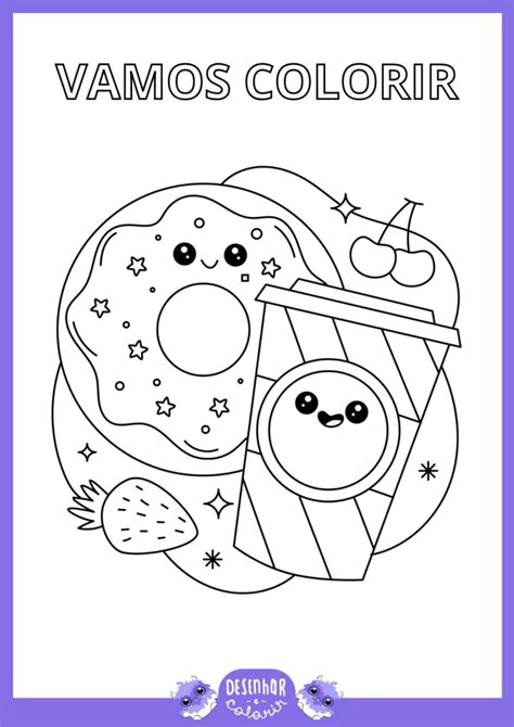 Desenhos de Comida Kawaii para Colorir e Imprimir