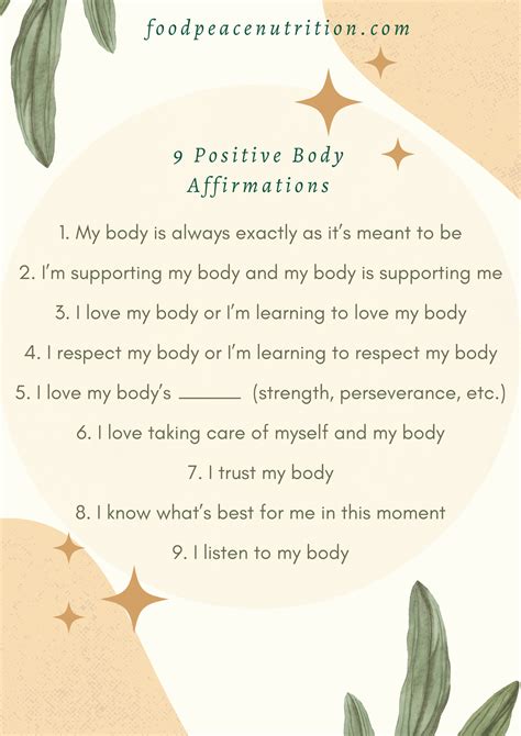 Positive Body Affirmations Aligned With Intuitive Eating Food Peace