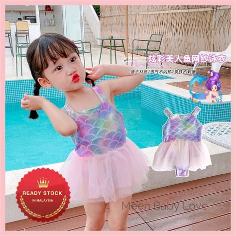 Infant Girls Swimsuit Ruffle One Piece Outfit Baby Mermaid Bikini For Beach Swimming Shopee