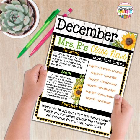 Editable Classroom Newsletter Template Sunflower Farmhouse Etsy