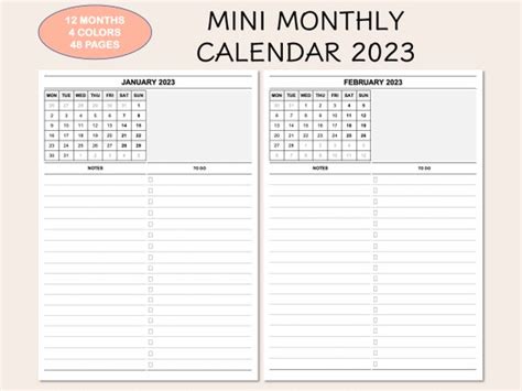 Printable Monthly Planner Mini Monthly Calendars Etsy