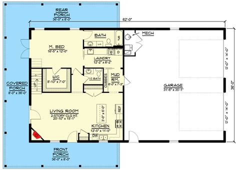 1600 Square Foot Barndominium Style House Plan With 2 Car Side Entry