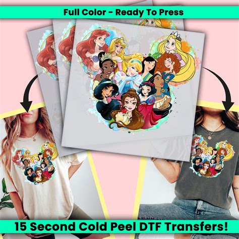 Disney Princess Dtf Transfer Ready To Press Disneyworld Personalized