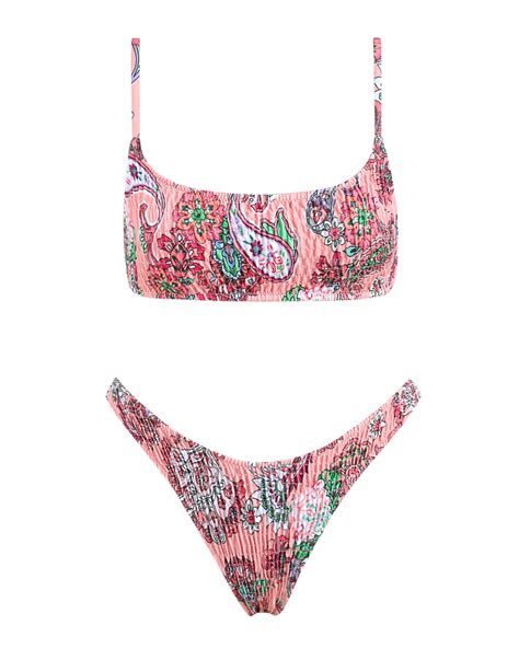 Volafa Women S Triangle Bikini Set Smocked Textured Scoop Frilled Print Ruched Elastic Swimsuit