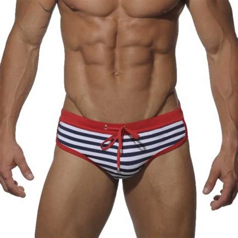 Seobean Mens Swim Briefs Sexy Stripe Low Waist Men S Bathing Shorts Gay Penis Pouch Men S Bikini