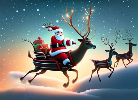 Premium AI Image | Christmas Santa riding sleigh sky