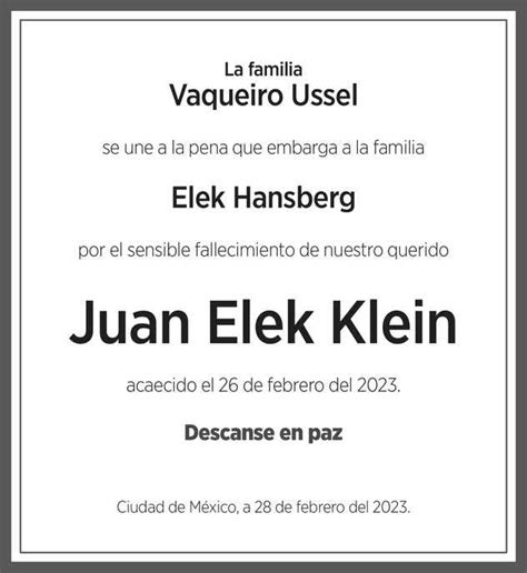 Se Or Juan Luis Elek Klein Obituario Esquela