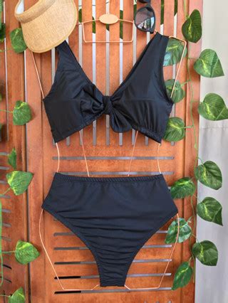 Biquini Plus Size Mid Size Hot Pants Top Em Calcinha De Cintura Alta Shopee Brasil