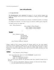 Cours C Structures Pdf Cours De Programmation C Les Structures I Le