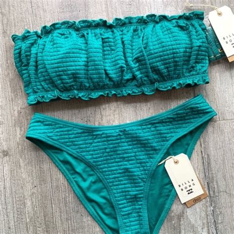 Billabong Swim Billabong Seein Green Ruffle Smocked Bandeau Bondi Bikini Set Poshmark