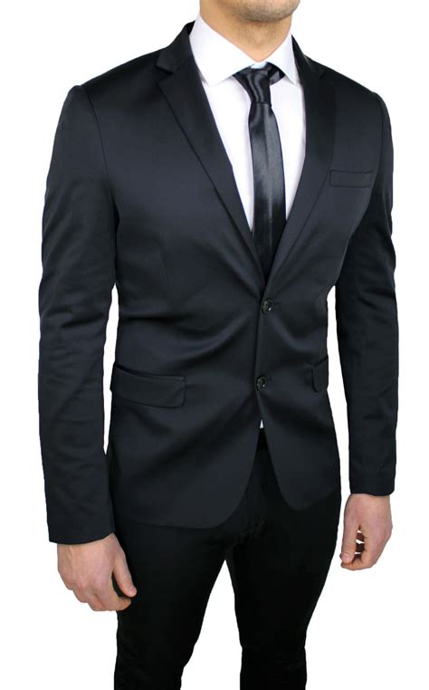 Abito Completo Uomo Sartoriale Raso Nero Lucido Slim Fit Elegante Cerimonia