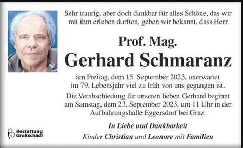 Traueranzeigen Von Gerhard Schmaranz Trauer Kleinezeitung At