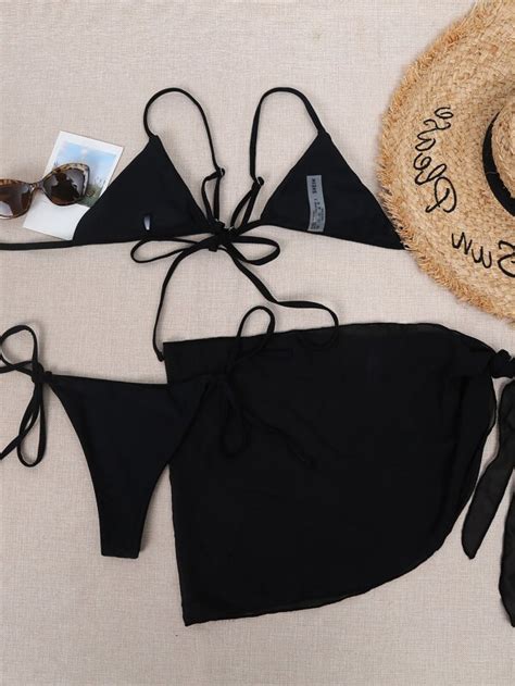 3 piezas bañador bikini con tiras cruzadas con falda de playa Moda de