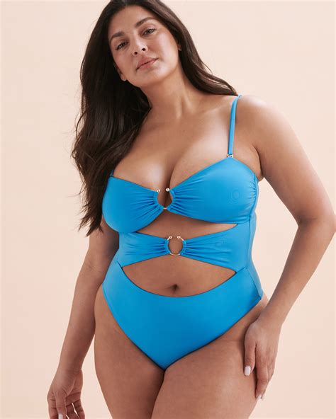 Seatonic Cut Out Bandeau One Piece Swimsuit Blue Bikini Village