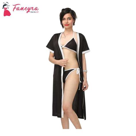 Fancyra Women Sexy Nightwear Combo Lingerie Set With Robe And Bikini Bra Panty Sleepwear Free