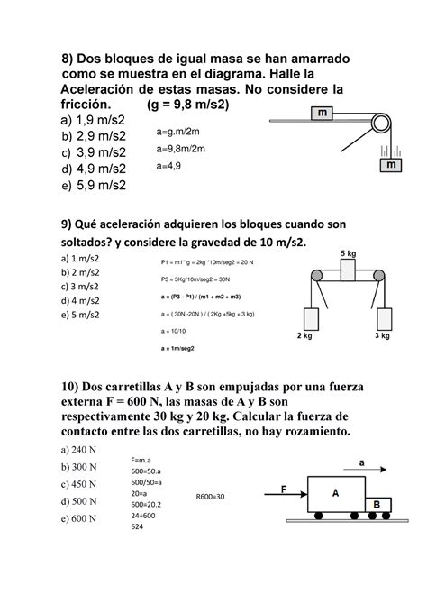 8 Ij Oj 8 Dos Bloques De Igual Masa Se Han Amarrado Como Se Muestra En El Diagrama Halle