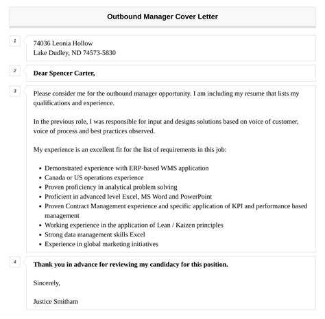 Outbound Manager Cover Letter Velvet Jobs