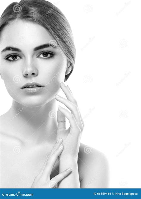 Blonde Woman Beauty Portrait Close Up Isolated On White Black And White Stock Photo Image Of